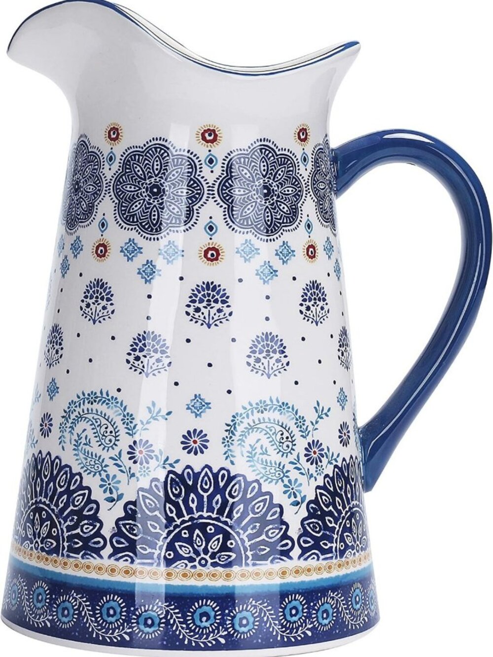 Handcrafted Blue Talavera Ceramic Pitcher - 2.5 Quarts, Decorative Vase for